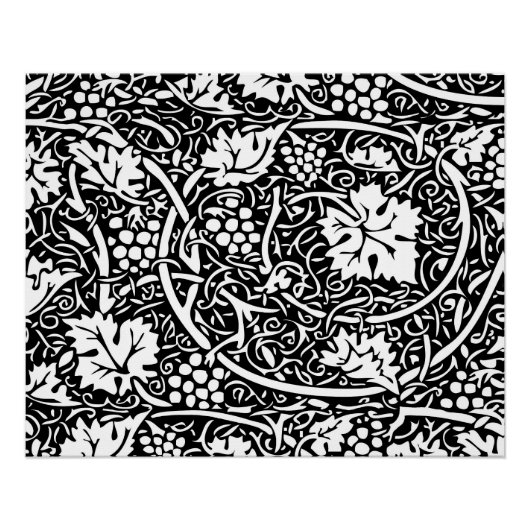 William Morris zwart-wit druivenrank patroon Perfect Poster (Voorkant)