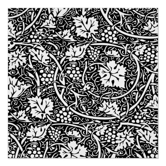 William Morris zwart-wit druivenrank patroon Perfect Poster (Voorkant)