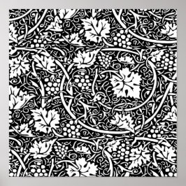 William Morris zwart-wit druivenrank patroon Poster