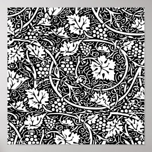 William Morris zwart-wit druivenrank patroon Poster (Voorkant)