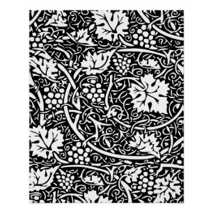 William Morris zwart-wit druivenrank patroon Poster