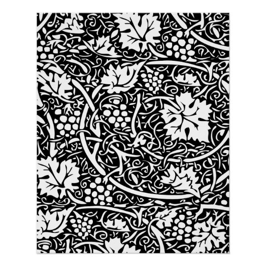 William Morris zwart-wit druivenrank patroon Poster (Voorkant)
