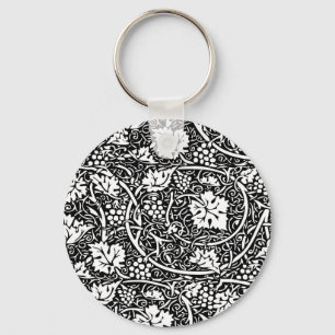 William Morris zwart-wit druivenrank patroon Sleutelhanger