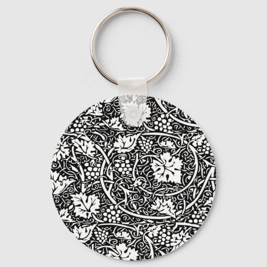 William Morris zwart-wit druivenrank patroon Sleutelhanger (Voorkant)