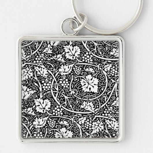 William Morris zwart-wit druivenrank patroon Sleutelhanger (Voorkant)