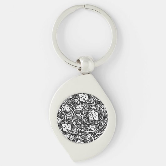 William Morris zwart-wit druivenrank patroon Sleutelhanger (Voorkant)