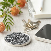 William Morris zwart-wit druivenrank patroon Sleutelhanger (Zijkant)