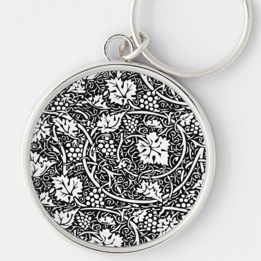 William Morris zwart-wit druivenrank patroon Sleutelhanger (Voorkant)
