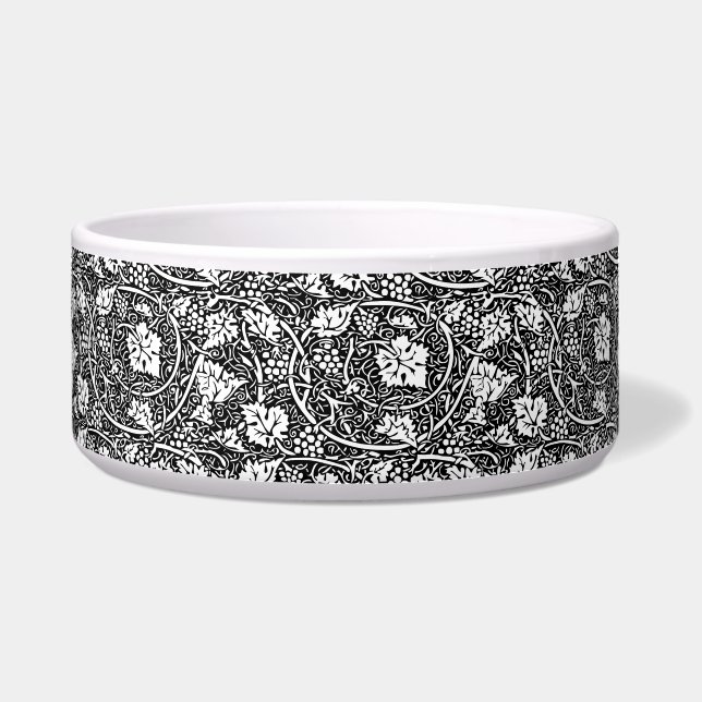 William Morris zwart-wit druivenrank patroon Voerbakje (Voorkant)