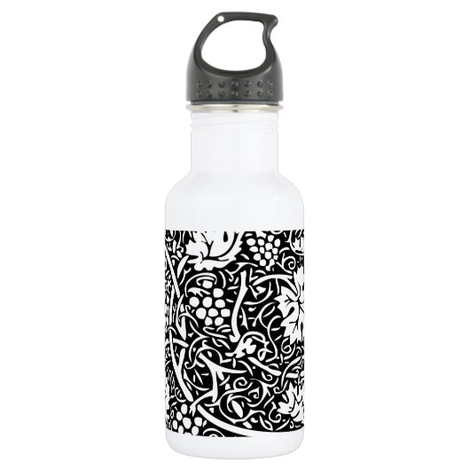 William Morris zwart-wit druivenrank patroon Waterfles (Voorkant)