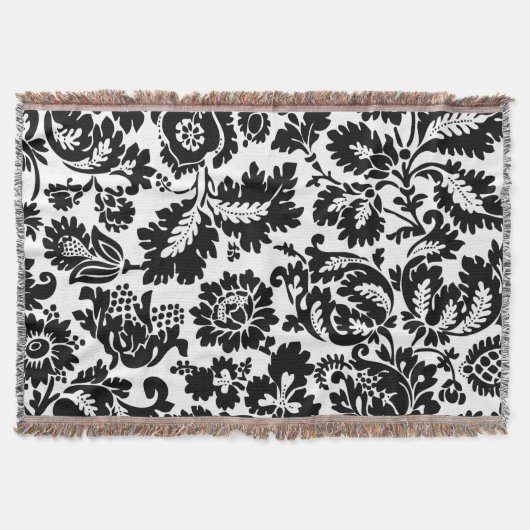 William Morris Zwart Wit Venetiaans Bloemmotief Deken (Voorkant)