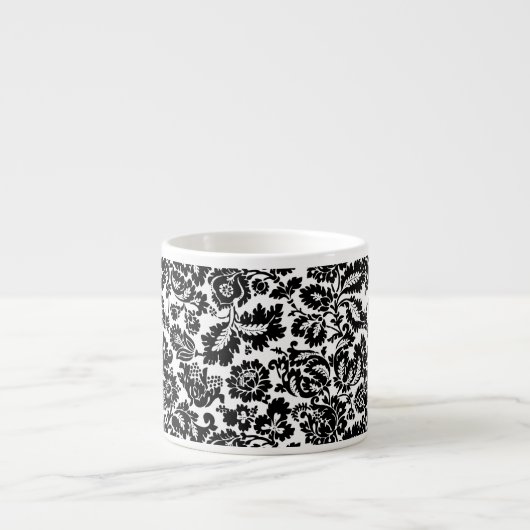William Morris Zwart Wit Venetiaans Bloemmotief Espresso Kop (Voorkant)