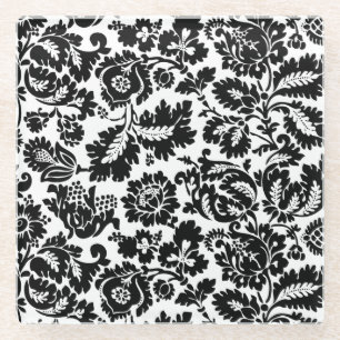 William Morris Zwart Wit Venetiaans Bloemmotief Glazen Onderzetter