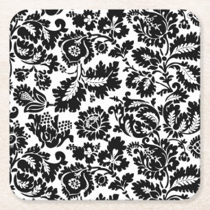 William Morris Zwart Wit Venetiaans Bloemmotief Kartonnen Onderzetters