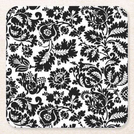 William Morris Zwart Wit Venetiaans Bloemmotief Kartonnen Onderzetters (Voorkant)