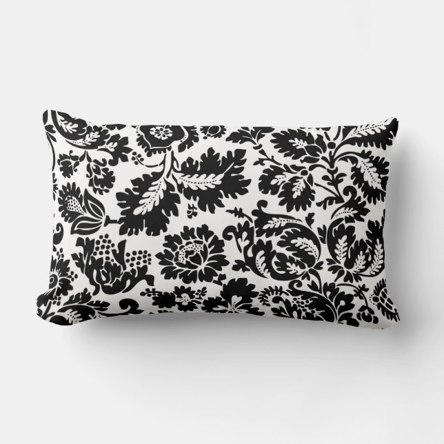 William Morris Zwart Wit Venetiaans Bloemmotief Kussen (Voorkant)