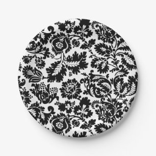 William Morris Zwart Wit Venetiaans Bloemmotief Papieren Bordje