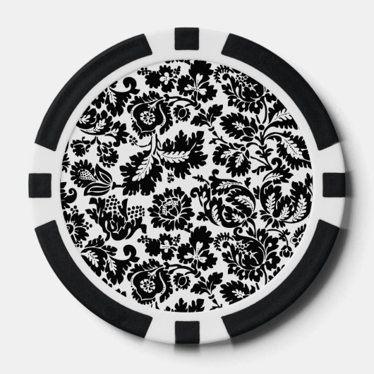 William Morris Zwart Wit Venetiaans Bloemmotief Poker Chips (Voorkant)