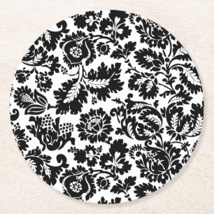 William Morris Zwart Wit Venetiaans Bloemmotief Ronde Kartonnen Onderzetter