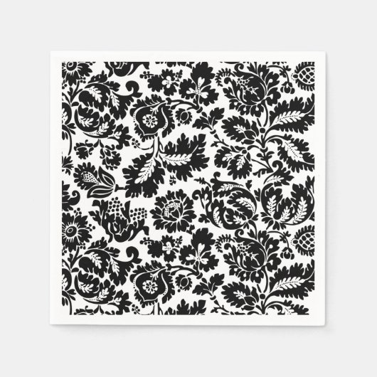 William Morris Zwart Wit Venetiaans Bloemmotief Servet (Voorkant)