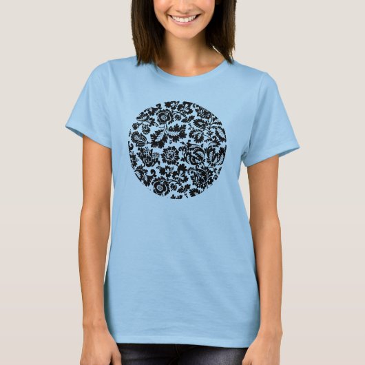 William Morris Zwart Wit Venetiaans Bloemmotief T-shirt (Voorkant)