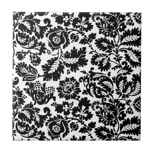 William Morris Zwart Wit Venetiaans Bloemmotief Tegeltje (Voorkant)