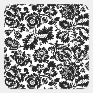William Morris Zwart Wit Venetiaans Bloemmotief Vierkante Sticker