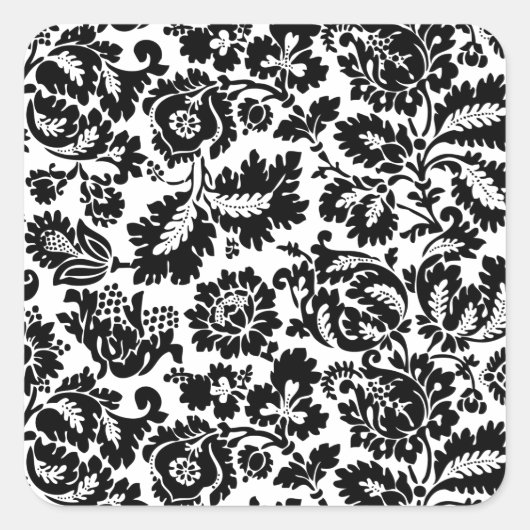 William Morris Zwart Wit Venetiaans Bloemmotief Vierkante Sticker (Voorkant)