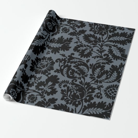 William Morris Zwart Wit Venetiaans Bloempatroon Cadeaupapier (Uitgerold)