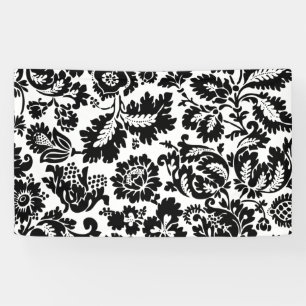William Morris Zwart Wit Venetiaans Bloempatroon Spandoek