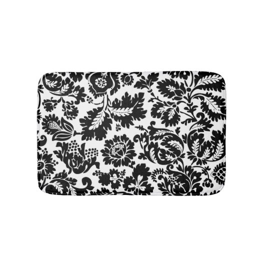 William Morris Zwart Witte Venetiaanse Bloempatroo Badmat (Voorkant)