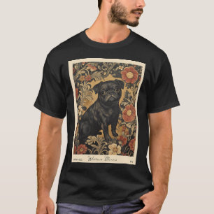 William Morris Zwarte Pug Bloem T-shirt