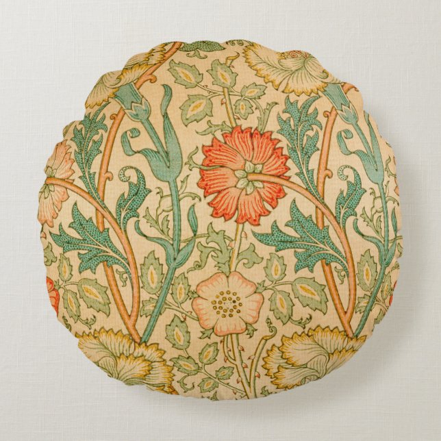 William Morris's roze en Roos beroemde patroon Rond Kussen (Voorkant)