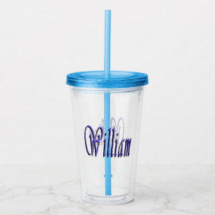 William Naam In Blauwe Glitter, Acryl Drinkbeker