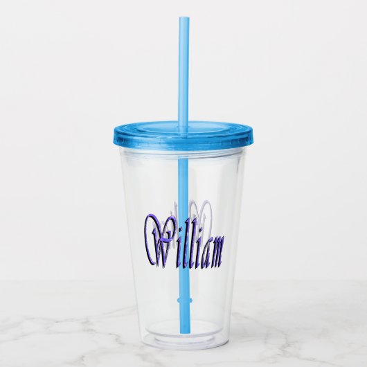 William Naam In Blauwe Glitter, Acryl Drinkbeker (Voorkant)