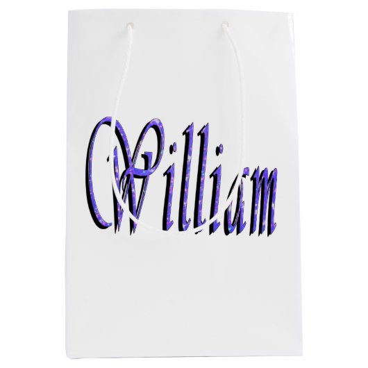 William Naam In Blauwe Glitter, Medium Cadeauzakje (Voorkant)