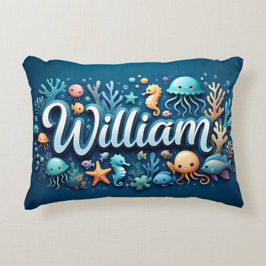 William Naam Ocean Theme Decoratief Zee Leven Accent Kussen (Voorkant)