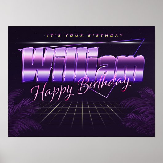 William Name Vorname lila retro Poster Geburtstag (Voorkant)
