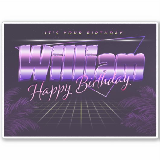 William Name Vorname lila retro Sticker Geburtstag (Voorkant)