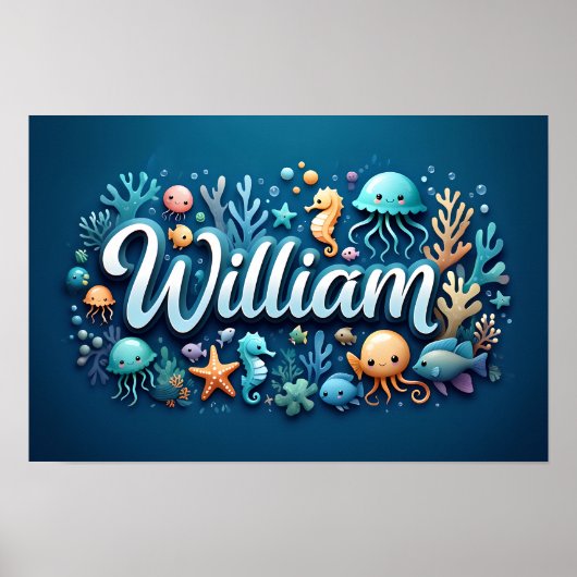 William Ocean Nursery Onderwater Zee Dieren Poster (Voorkant)