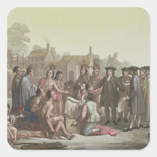 William Penn onderhandelt over het verdrag dat lei Vierkante Sticker (Voorkant)