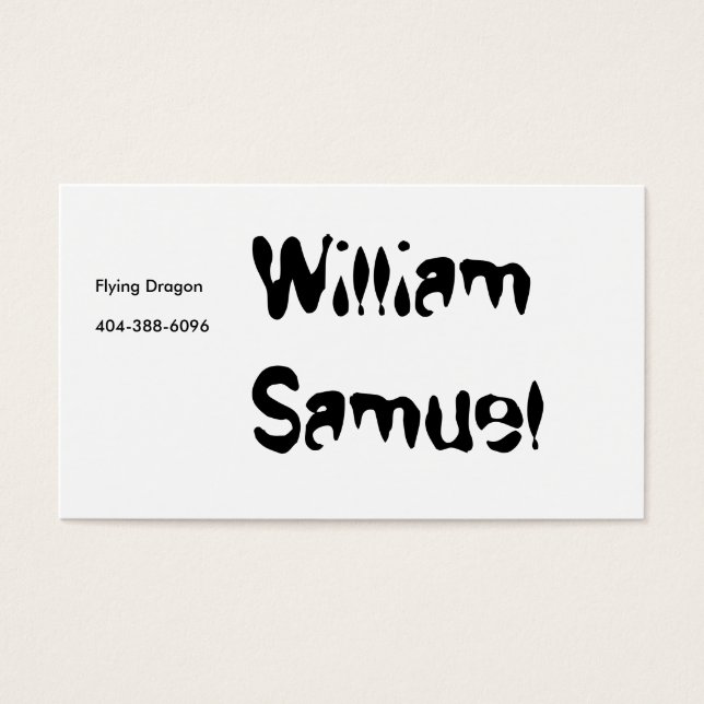 William Samuel, Vliegende draak Visitekaartjes (Voorkant)