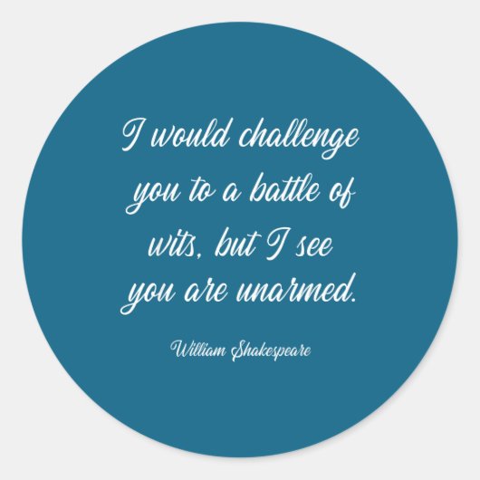William Shakespeare Battle Of Wits English Literat Ronde Sticker (Voorkant)