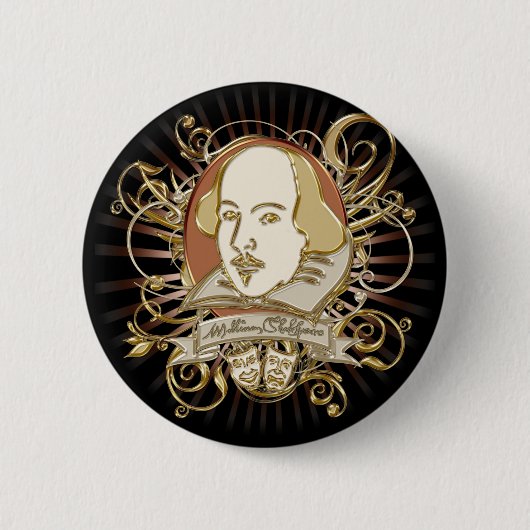 William Shakespeare Crest (Gold) Ronde Button 5,7 Cm (Voorkant)