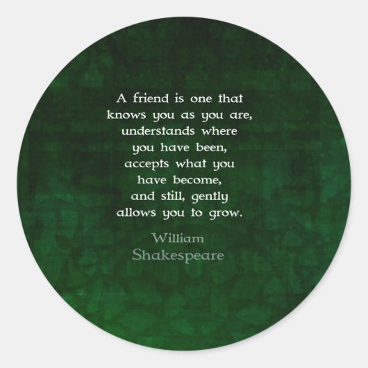 William Shakespeare Friendship Inspirerend Quote Ronde Sticker (Voorkant)