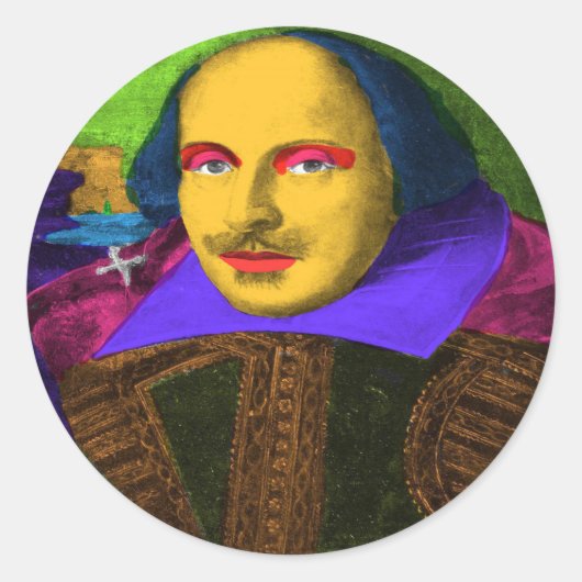 William Shakespeare Pop Art Ronde Sticker (Voorkant)
