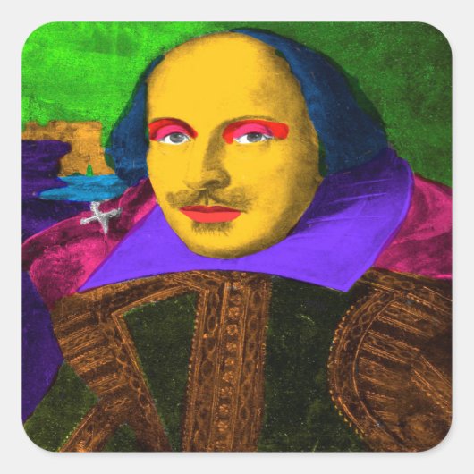 William Shakespeare Pop Art Vierkante Sticker (Voorkant)