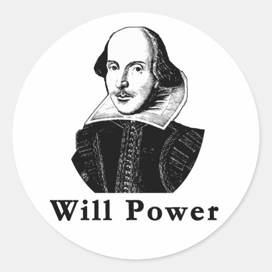 William Shakespeare WILL POWER Tshirts Ronde Sticker (Voorkant)