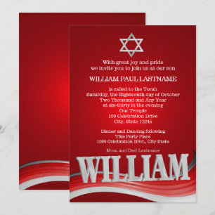 William Steel Wave Red Bar Mitzvah Kaart