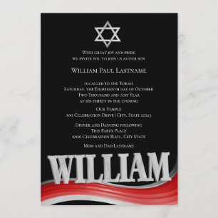 William Steel Wave Red Bar Mitzvah Kaart